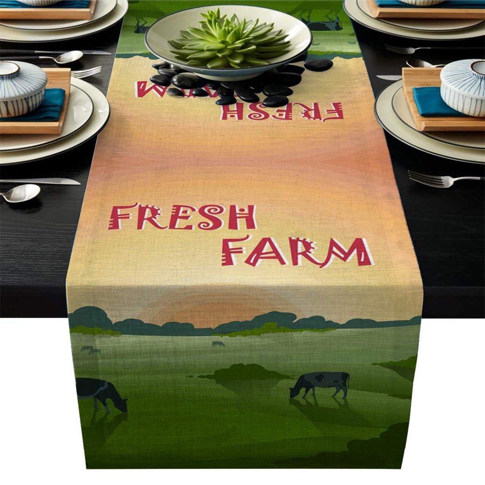 Dining Table Runner for Home Kitchen Dining Table Coffee Table Decorative Farm Prairie Pasture Fresh Farm Cotton Line Table Linens for Holiday/Wedding/Gathering Party 13x90inch