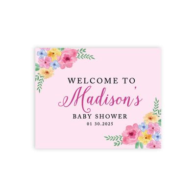 Andaz Press Personalized Large Canvas Baby Shower Welcome Sign, 16 x 20 Inches, Pink Spring Watercolor Florals, Guestbook Alternative, Custom Baby Shower Sign, for Floral Baby Shower, Baby Sprinkle