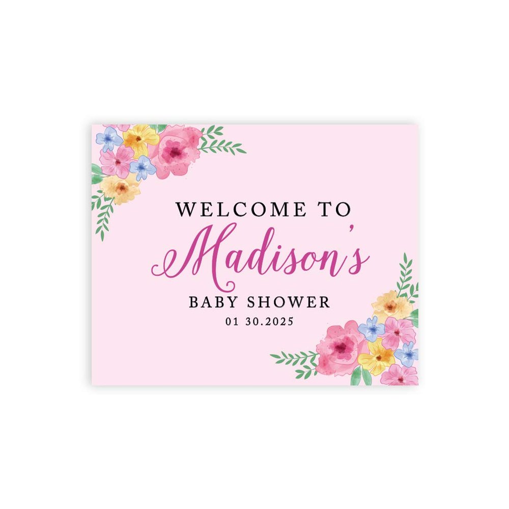 Andaz Press Personalized Large Canvas Baby Shower Welcome Sign, 16 x 20 Inches, Pink Spring Watercolor Florals, Guestbook Alternative, Custom Baby Shower Sign, for Floral Baby Shower, Baby Sprinkle