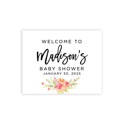 Andaz Press Personalized Large Canvas Baby Shower Welcome Sign, 16 x 20 Inches, Minimal Coral Pink Rose Buds, Guestbook Alternative, Custom Baby Shower Sign, for Floral Baby Shower, Baby Sprinkle