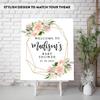 Andaz Press Personalized Large Canvas Baby Shower Welcome Sign, 16 x 20 Inches, Geometric Peachy Pink Floral Wreath, Guestbook Alternative, Custom Baby Shower Sign, Floral Baby Shower, Baby Sprinkle view 3