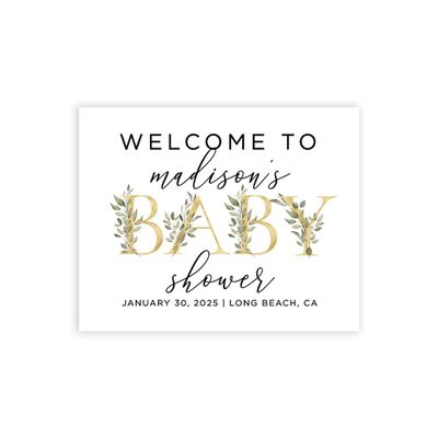Andaz Press Personalized Large Canvas Greenery Baby Sign, 16 x 20 Inches, Gold, Guestbook Alternative, Custom Sign for Shower or Sprinkle