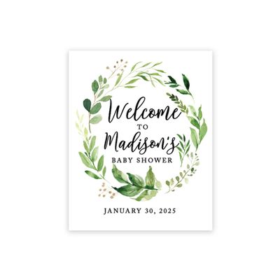 Andaz Press Personalized Large Canvas Guestbook Alternative, 16 x 20 Inches, Watercolor Leaf Foliage Wreath, Custom Baby Shower Welcome Sign for Greenery Baby Sprinkle