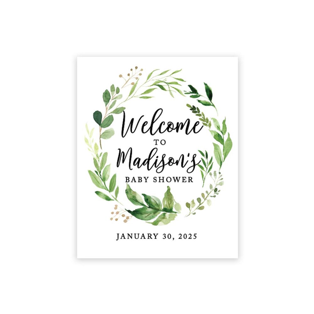 Andaz Press Personalized Large Canvas Guestbook Alternative, 16 x 20 Inches, Watercolor Leaf Foliage Wreath, Custom Baby Shower Welcome Sign for Greenery Baby Sprinkle