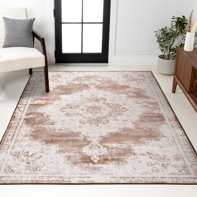 JONATHAN Y Alhambra Ornate Medallion Modern Brown/Cream Indoor Area Rug, 8x10, Vintage, Bohemian, Easy-Cleaning for Living Room, Bedroom, Kitchen, Pet Friendly, Non-Shedding (MDP400B-8)