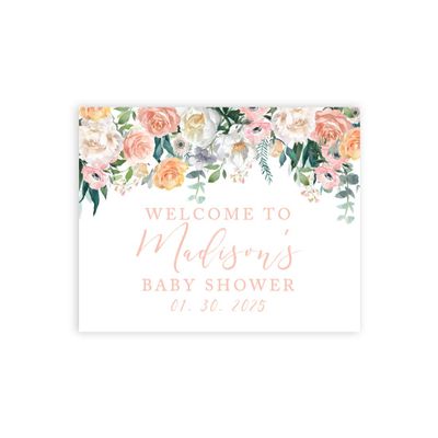 Andaz Press Personalized Large Canvas Baby Shower Welcome Sign, 16 x 20 Inches, Blush Pink Watercolor Floral Foliage, Guestbook Alternative, Custom Baby Shower Sign, Floral Baby Shower, Baby Sprinkle