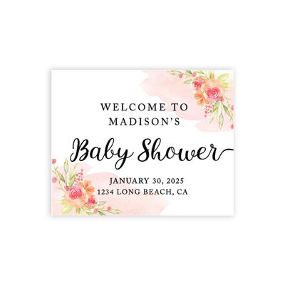 Andaz Press Personalized Large Canvas Baby Shower Welcome Sign, 16 x 20 Inches, Coral Pink Watercolor Rose Buds, Guestbook Alternative, Custom Baby Shower Sign, for Floral Baby Shower, Baby Sprinkle