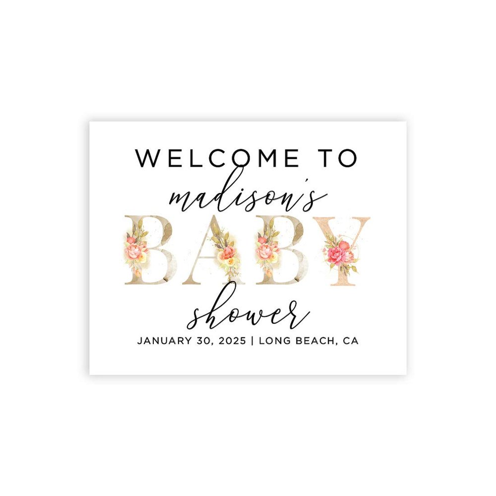 Andaz Press Personalized Large Canvas Baby Shower Welcome Sign, 16 x 20 Inches, Floral Baby, Guestbook Alternative, Custom Baby Shower Sign, for Floral Baby Shower, Baby Sprinkle