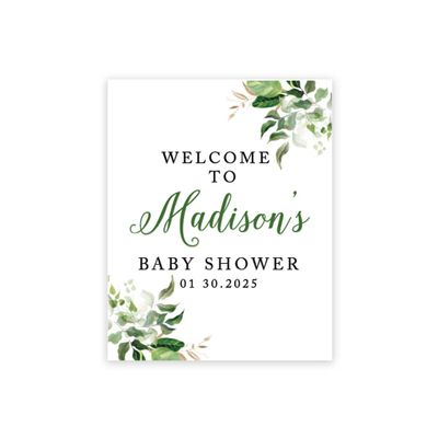 Andaz Press Large Custom Greenery Baby Sign, 16 x 20 Inches, Guestbook Alternative, Leaves Theme, Sprinkle Option