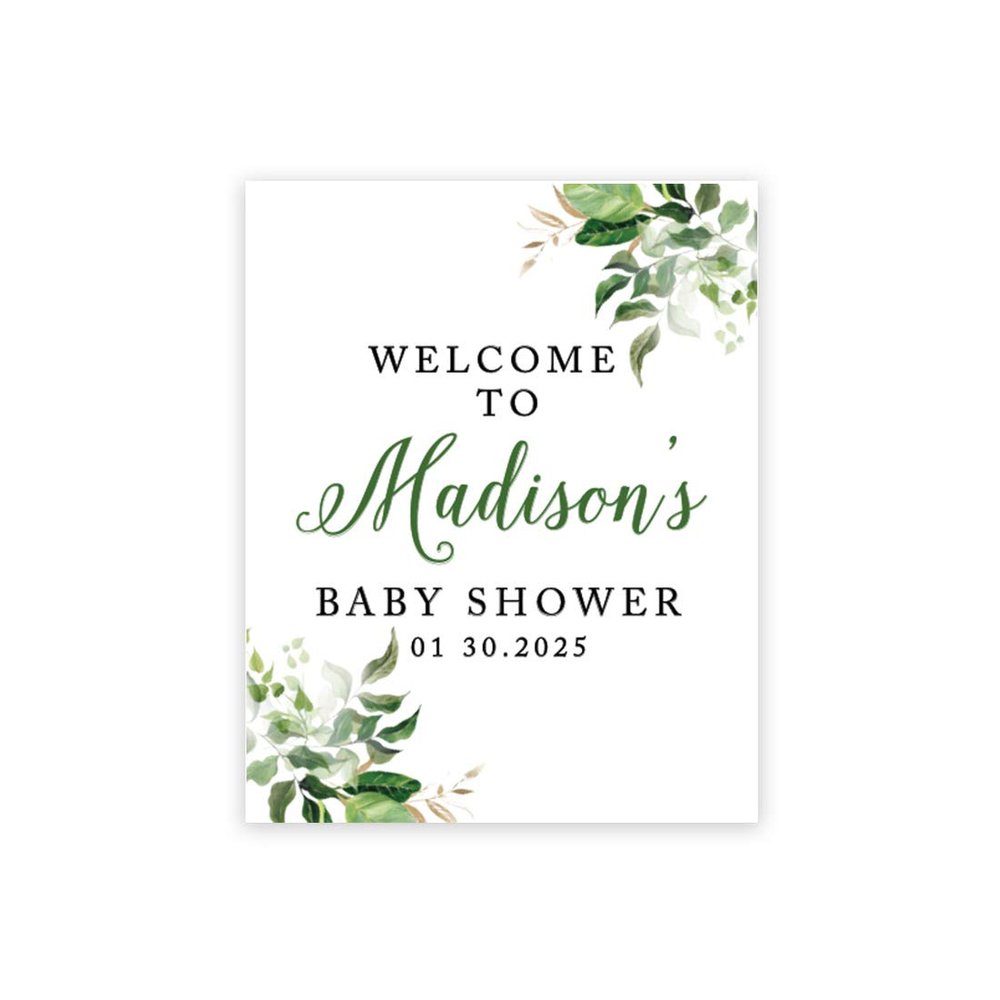Andaz Press Large Custom Greenery Baby Sign, 16 x 20 Inches, Guestbook Alternative, Leaves Theme, Sprinkle Option
