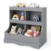 Costzon Toy Storage Organizer, 4-Cubby Kids Bookshelf with Footboard and Name Card, Wooden Children's Bookcase, Montessori Toy Shelf for Playroom, Bedroom, Daycare, Classroom (Gray) view 1
