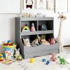 Costzon Toy Storage Organizer, 4-Cubby Kids Bookshelf with Footboard and Name Card, Wooden Children's Bookcase, Montessori Toy Shelf for Playroom, Bedroom, Daycare, Classroom (Gray) view 2