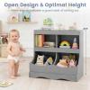 Costzon Toy Storage Organizer, 4-Cubby Kids Bookshelf with Footboard and Name Card, Wooden Children's Bookcase, Montessori Toy Shelf for Playroom, Bedroom, Daycare, Classroom (Gray) view 3