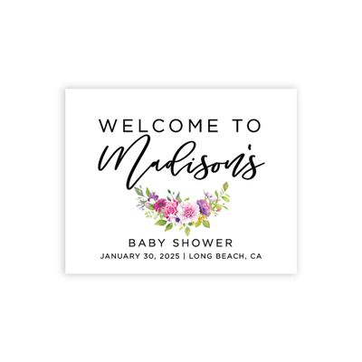Andaz Press Personalized Large Canvas Baby Shower Welcome Sign, 16 x 20 Inches, Fuchsia Purple Florals, Guestbook Alternative, Custom Baby Shower Sign, for Floral Baby Shower, Baby Sprinkle Theme