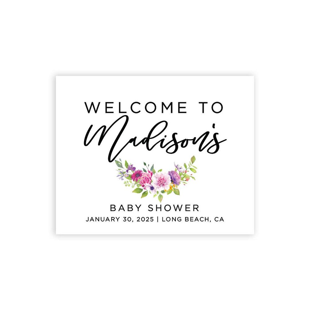 Andaz Press Personalized Large Canvas Baby Shower Welcome Sign, 16 x 20 Inches, Fuchsia Purple Florals, Guestbook Alternative, Custom Baby Shower Sign, for Floral Baby Shower, Baby Sprinkle Theme