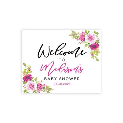 Andaz Press Personalized Large Canvas Baby Shower Welcome Sign, 16 x 20 Inches, Fuchsia Florals, Guestbook Alternative, Custom Baby Shower Sign, for Floral Baby Shower, Baby Sprinkle Theme
