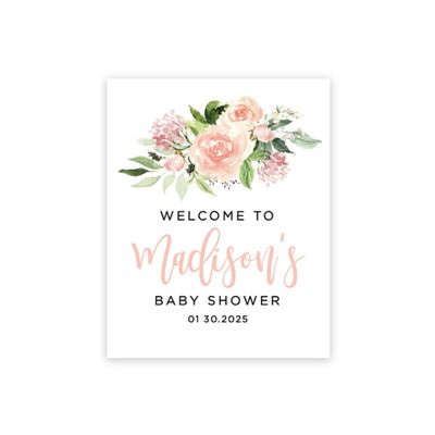 Andaz Press Personalized Large Canvas Baby Shower Welcome Sign, 16 x 20 Inches, Blush Pink Watercolor Florals, Guestbook Alternative, Custom Baby Shower Sign For Floral Baby Shower Baby Sprinkle Theme