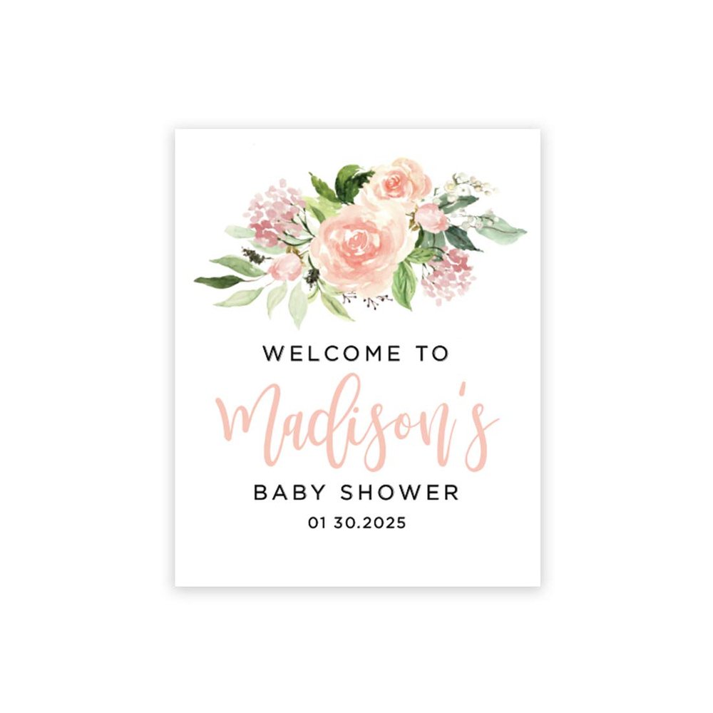 Andaz Press Personalized Large Canvas Baby Shower Welcome Sign, 16 x 20 Inches, Blush Pink Watercolor Florals, Guestbook Alternative, Custom Baby Shower Sign For Floral Baby Shower Baby Sprinkle Theme