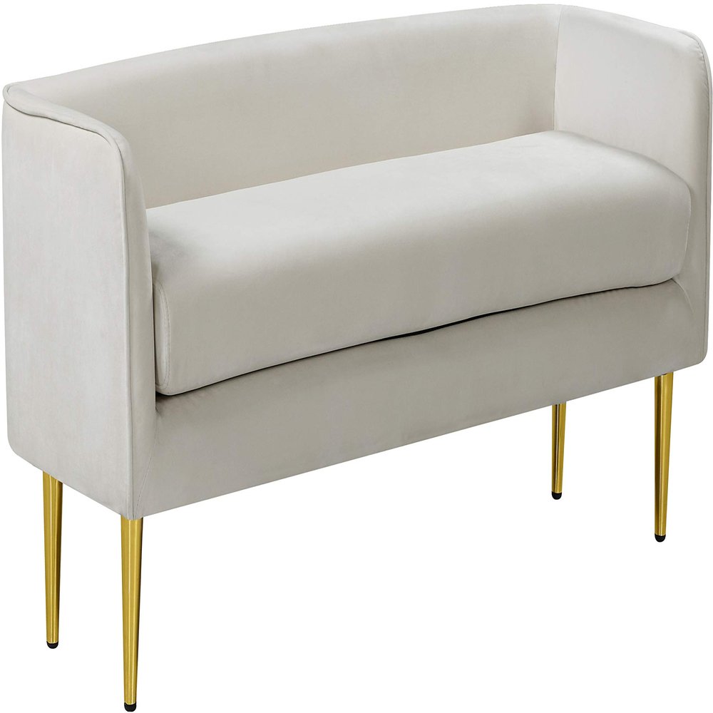 Meridian Furniture Audrey Collection Modern | Contemporary Velvet Upholstered Bench with Sturdy Metal Legs in Gold Finish, 52" W x 19" D x 24" H, Cream