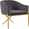 Meridian Furniture Xavier Collection Modern | Contemporary Velvet Upholstered Dining Chair with Sturdy Steel X Shaped Legs, 25.5" W x 24.5" D x 31.5" H, Grey view 1