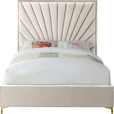Meridian Furniture EclipseCream-F Eclipse Collection Modern | Contemporary Velvet Upholstered, Channel Tufted, Complete Sets of Gold and Chrome Legs Included, 59.5" W x 81.5" D x 59.5" H, Full, Cream