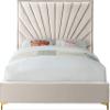 Meridian Furniture EclipseCream-F Eclipse Collection Modern | Contemporary Velvet Upholstered, Channel Tufted, Complete Sets of Gold and Chrome Legs Included, 59.5" W x 81.5" D x 59.5" H, Full, Cream view 1