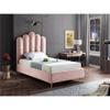 Meridian Furniture Lily Collection Modern | Contemporary Velvet Upholstered Bed with Deep Channel Tufting and Custom Gold Steel Legs, Twin, Pink view 2
