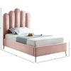 Meridian Furniture Lily Collection Modern | Contemporary Velvet Upholstered Bed with Deep Channel Tufting and Custom Gold Steel Legs, Twin, Pink view 3