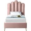 Meridian Furniture Lily Collection Modern | Contemporary Velvet Upholstered Bed with Deep Channel Tufting and Custom Gold Steel Legs, Twin, Pink view 4