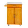 Henf Wood Kitchen Island Cart, Rolling Storage Trolley Cart with Stainless Steel Table Top, Moveable Kitchen Cart W/Storage Cabinet and Drawers Towel Handle view 1