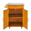 Henf Wood Kitchen Island Cart, Rolling Storage Trolley Cart with Stainless Steel Table Top, Moveable Kitchen Cart W/Storage Cabinet and Drawers Towel Handle view 2