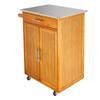 Henf Wood Kitchen Island Cart, Rolling Storage Trolley Cart with Stainless Steel Table Top, Moveable Kitchen Cart W/Storage Cabinet and Drawers Towel Handle view 3