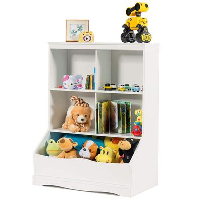 Giantex Storage Cabinet, Cubby Toy Organizer, 3 Shelf 4 Cube Units, Storage Bins Cubbies for Kids' Collections, Kids Bookshelf and Bookcase for Children Playroom Hallway Kindergarten School, White