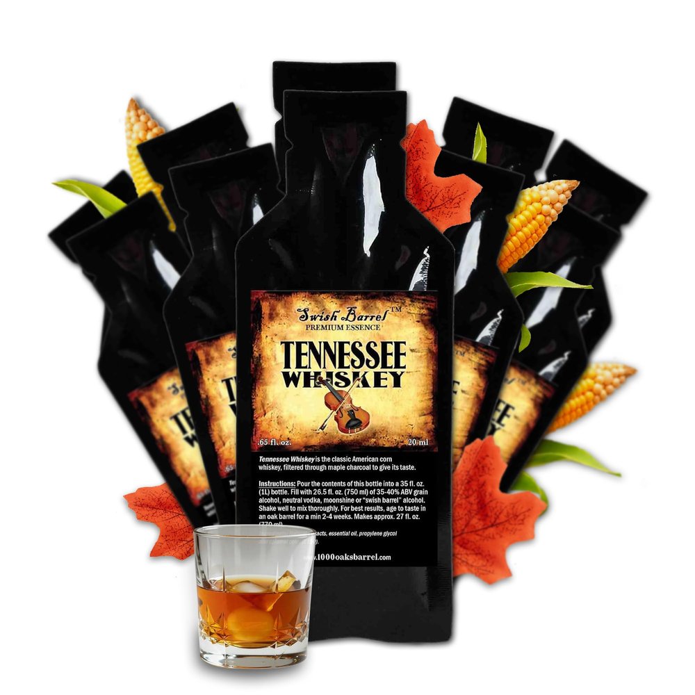 Tennessee Bourbon Whiskey Flavoring Essence (10 Pack), Liquor Flavor Refill for Barrel Aging, Cocktails Mixers - Moonshine Flavoring Supplies, Extact Distilling Accessories (10 x 0.65oz, 20ml)