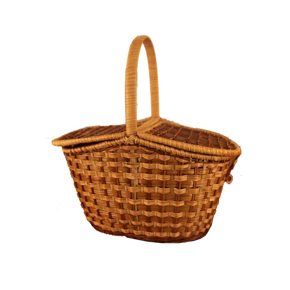 Egg Baskets, With Lid Portable Wicker Storage Woven Hamper For Picnic Flower Fruit Bread Food (Size : 382522cm)