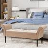 Alunaune Upholstered Storage Bench for Bedroom End of Bed Bench Ottoman, Tufted Entryway Bench Settee, Modern Fabric Footstool with Arms for Living Room-Tan view 1