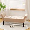Alunaune Upholstered Storage Bench for Bedroom End of Bed Bench Ottoman, Tufted Entryway Bench Settee, Modern Fabric Footstool with Arms for Living Room-Tan view 3