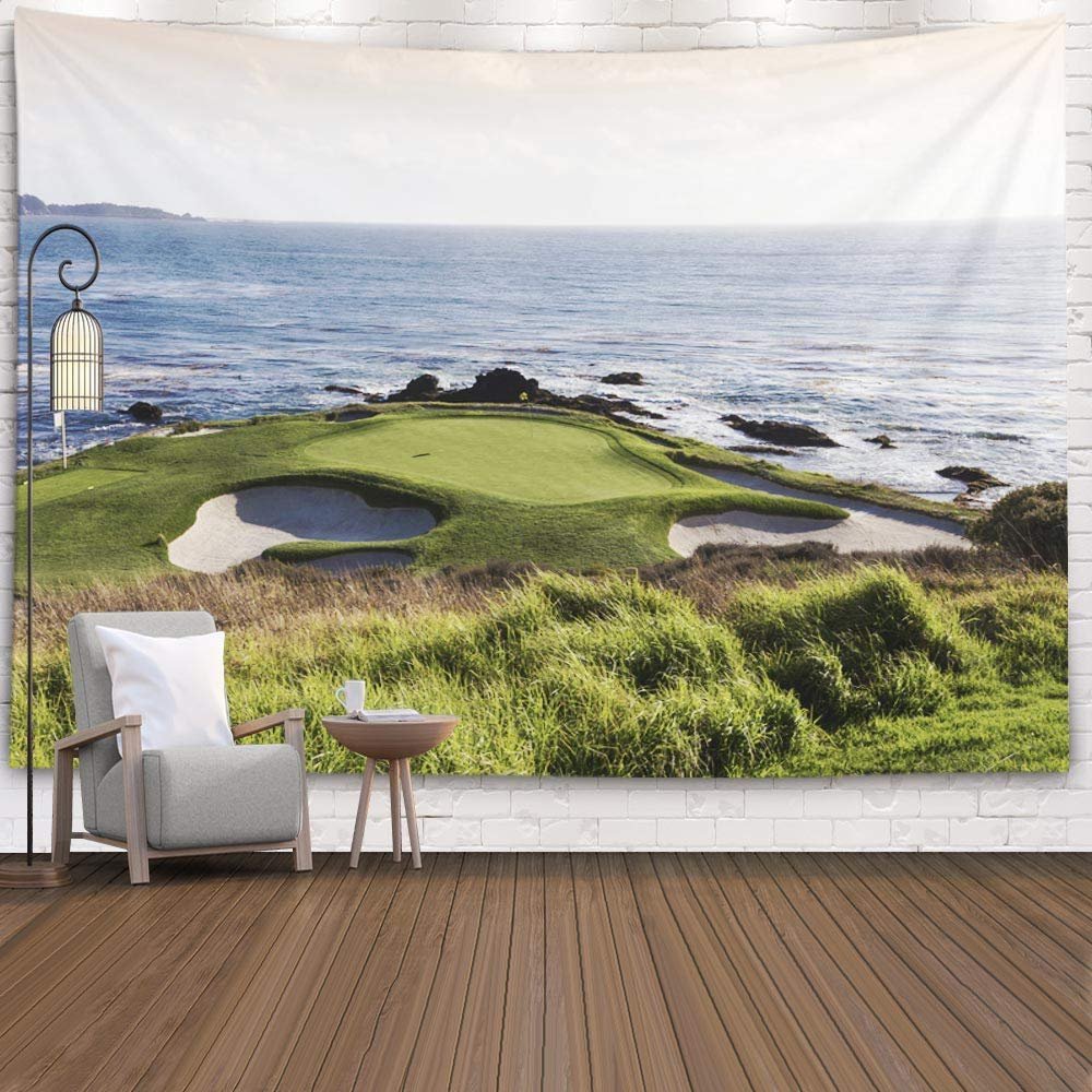 Shorping Colorful Tapestry, Girl Tapestry 60X60 Inches Cute Tapestry Beach California September 27 2014 the Public Golf Course of Pebble Beach Cool Tapestry for Bedroom Girls Tapestry Kids Tapestry