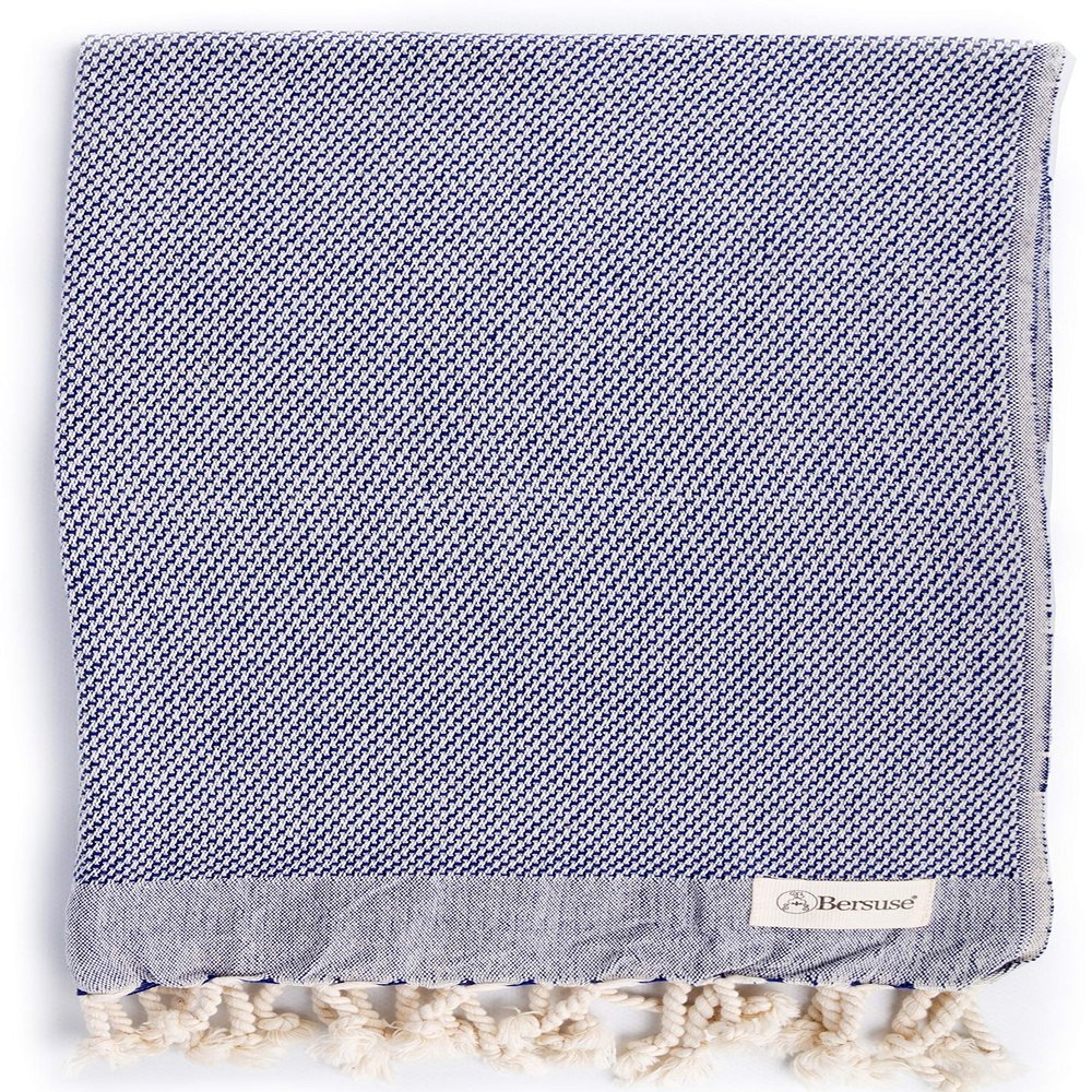 Bersuse 100% Cotton Ventura Bathroom Hand Towels - Turkish Towels, Absorbent Soft Gentle Quick-Drying Cotton - Hair, Face, Hand, Kitchen Tea Towel - 23x39 Inches, Dark Blue (Set of 12)
