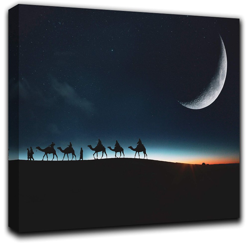 Moon Wall Art Decor Picture Painting Poster Print on Canvas Panels Pieces - Creative Theme Wall Decoration Set - Moon Wall Picture for Creative Space 23 by 40 in