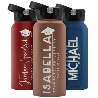Graduation Gifts, Water Bottle Personalized with Straw Lid - 32 oz - Rose | Custom Water Bottle w Text - Insulated Double Wall - High School, College, Class of 2025 | 9 Color - Congrats Grad