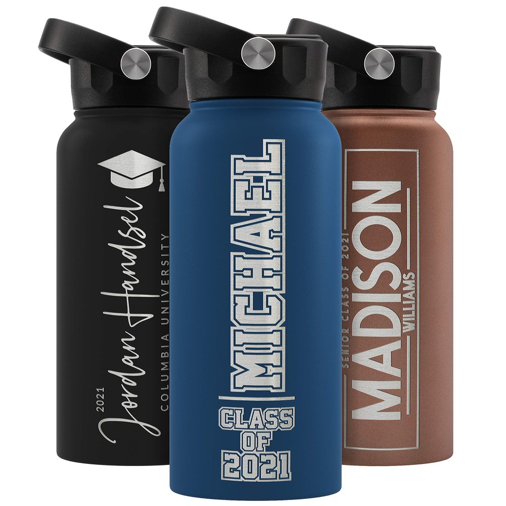 Graduation Gifts, Water Bottle Personalized with Straw Lid - 32 oz - Royal | Custom Water Bottle w Text - Insulated Double Wall - High School, College, Class of 2025 | 9 Color - Congrats Grad