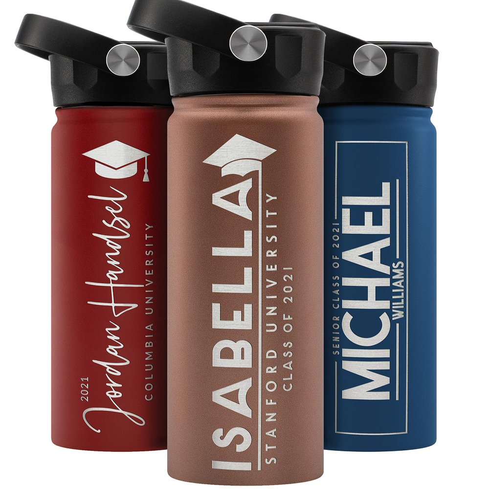 Graduation Gifts, Water Bottle Personalized with Straw Lid - 18 oz - Rose | Custom Water Bottle w Text - Insulated Double Wall - High School, College, Class of 2025 | 9 Color - Congrats Grad