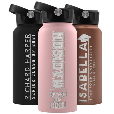 Graduation Gifts, Water Bottle Personalized with Straw Lid - 32 oz - Pink | Custom Water Bottle w Text - Insulated Double Wall - High School, College, Class of 2025 | 9 Color - Congrats Grad
