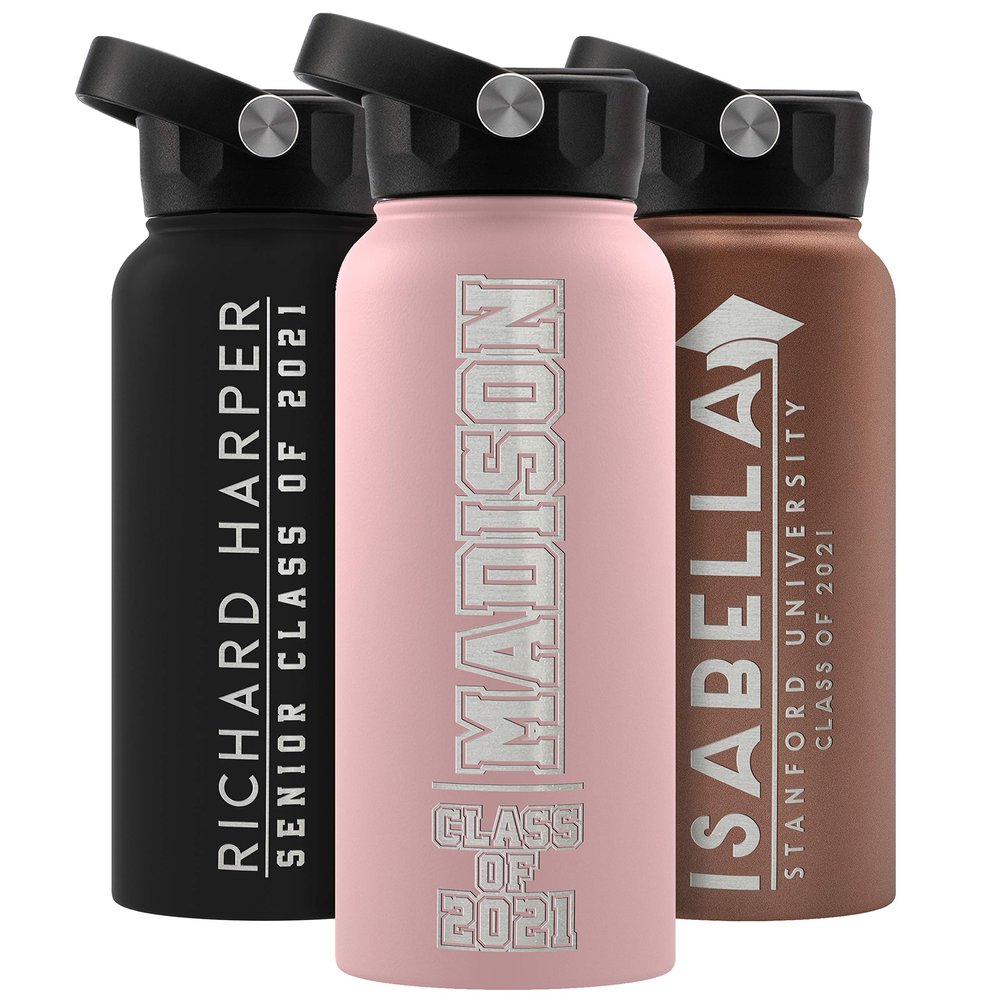 Graduation Gifts, Water Bottle Personalized with Straw Lid - 32 oz - Pink | Custom Water Bottle w Text - Insulated Double Wall - High School, College, Class of 2025 | 9 Color - Congrats Grad