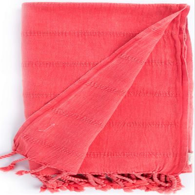 Bersuse Beach Towels Peshtemal Turkish Towels Troy Collection Premium Turkish Beach Towel - Premium Cotton Beach Towel, 100% Cotton, Quick-Dry, Sand-Free, Lightweight 37x70 Inches, Coral (Set of 6)