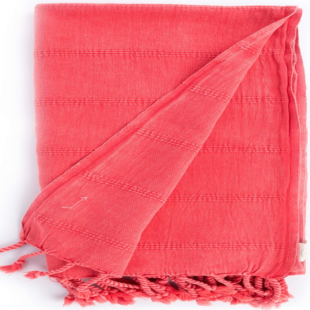 Bersuse Beach Towels Peshtemal Turkish Towels Troy Collection Premium Turkish Beach Towel - Premium Cotton Beach Towel, 100% Cotton, Quick-Dry, Sand-Free, Lightweight 37x70 Inches, Coral (Set of 6)