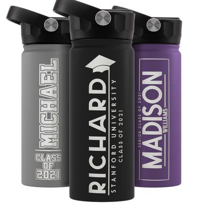 Graduation Gifts, Water Bottle Personalized with Straw Lid - 18 oz - Black | Custom Water Bottle w Text - Insulated Double Wall - High School, College, Class of 2025 | 9 Color - Congrats Grad