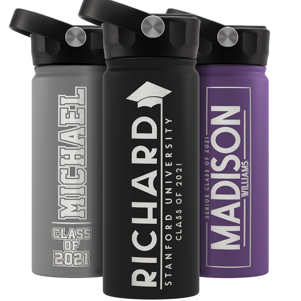 Graduation Gifts, Water Bottle Personalized with Straw Lid - 18 oz - Black | Custom Water Bottle w Text - Insulated Double Wall - High School, College, Class of 2025 | 9 Color - Congrats Grad