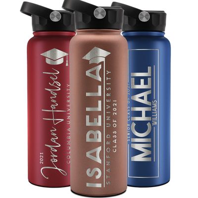 Graduation Gifts, Water Bottle Personalized with Straw Lid - 40 oz - Rose | Custom Water Bottle w Text - Insulated Double Wall - High School, College, Class of 2025 | 9 Color - Congrats Grad